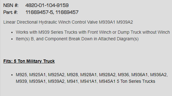 M900 SERIES 5 ton 6x6 11669457 EATON CM11-N02-R17-BL5-21 WINCH CONTROL