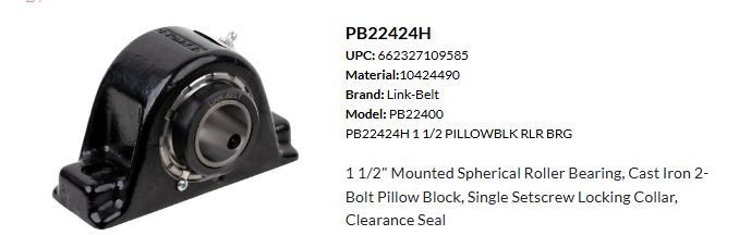 Link-Belt PB22424H Solid-housed Pillow Blocks Link-Belt Spherical Roller Bearing