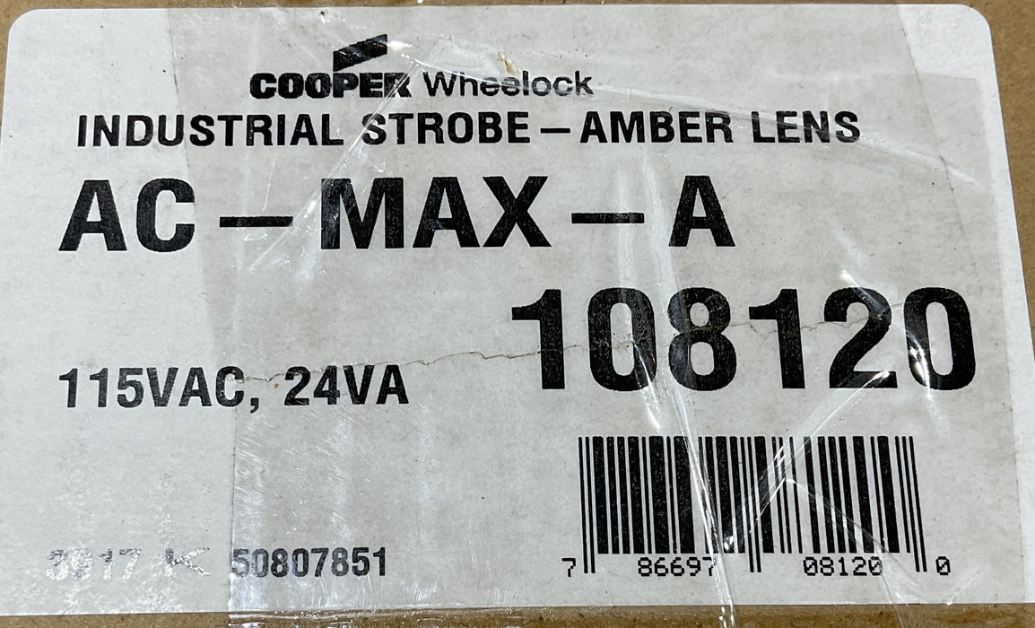 Cooper Wheelock ACMAXA Max Strobe, Amber Lens, 655mA 115VAC 24VA 108120