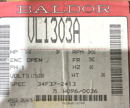 Baldor VL1303A Motor 1/2hp 3450rpm 115/230v