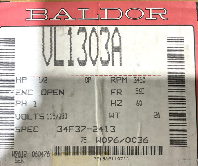 Baldor VL1303A Motor 1/2hp 3450rpm 115/230v