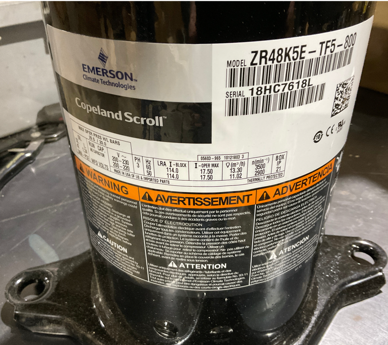 COPELAND SCROLL ZR48K5E-TF5-800 Compressor - 38,500-62,500 BTU