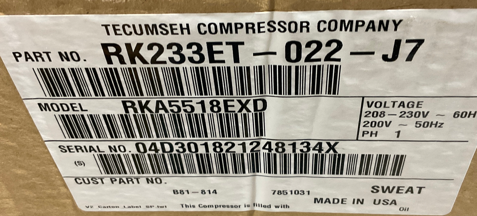 Tecumseh Compressor R-2 RK233ET-022-J7 RKA5518EXD