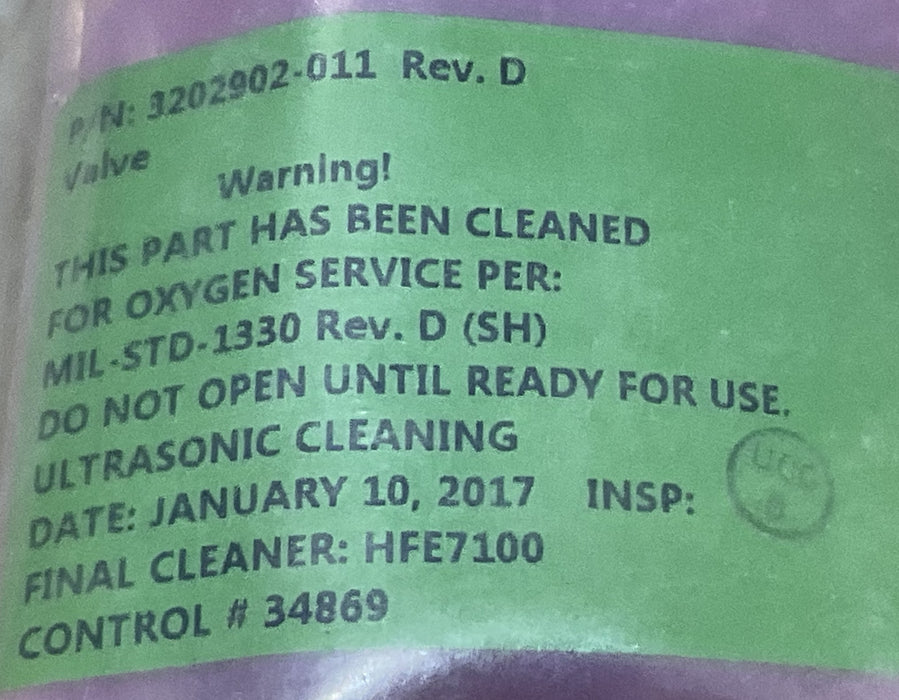 COSMODYNE OXYGEN CHECK VALVE 3202902-11 400PSI