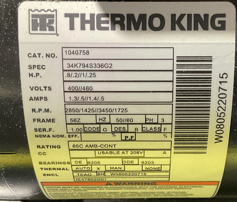 THERMOKING 1040758 RELIANCE MOTOR 56Z 3PH 400/460V-208V
