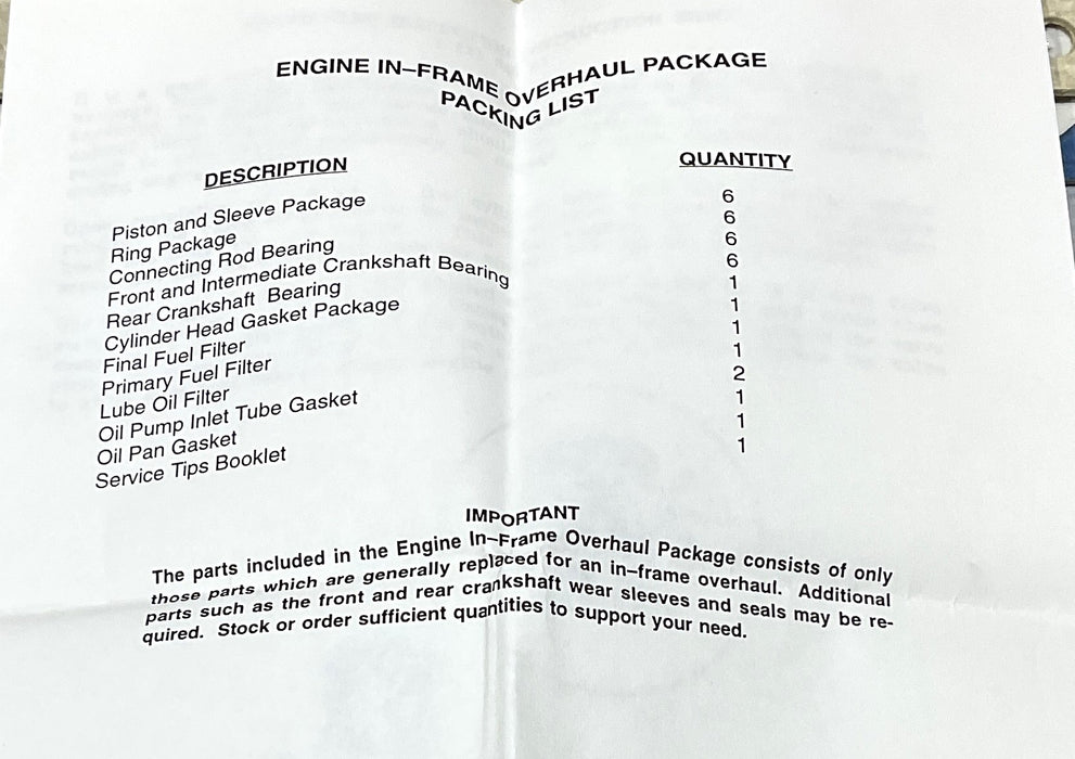 GENUINE INTERNATIONAL DT/DTA-466 IN-FRAME OVERHAUL ENGINE KIT