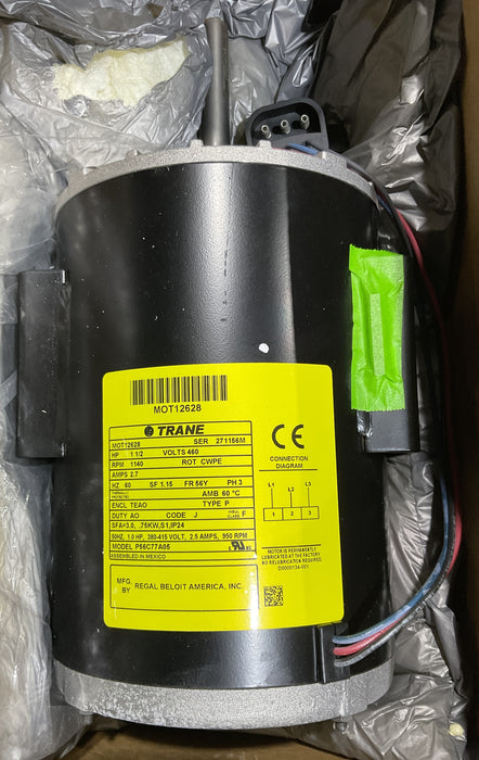 TRANE MOT12628 CONDENSER FAN MOTOR 460V 1.5 HP RPM 1140