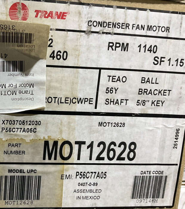TRANE MOT12628 CONDENSER FAN MOTOR 460V 1.5 HP RPM 1140