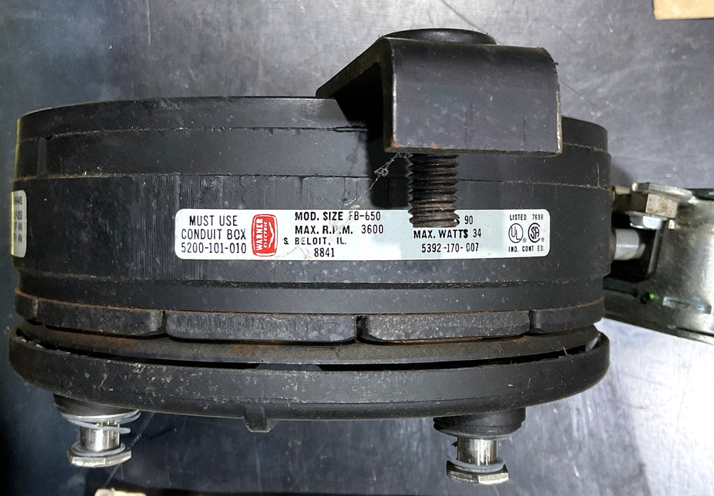 Warner Electric 5392-170-007 FB-650 electromagnetic brake rated for 90 VDC