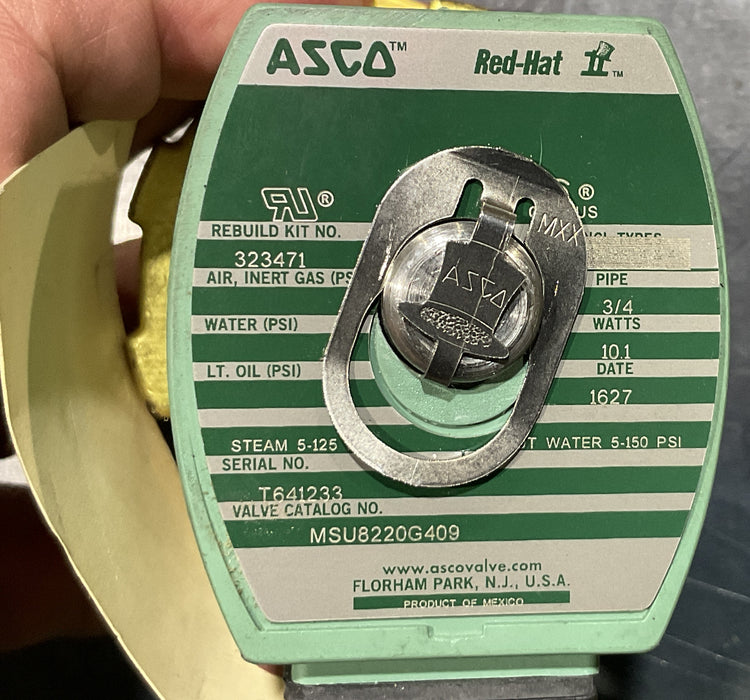 Asco Valve, MSU8220G409 240/60, 220/50, Steam Solenoid Valve, 3/4", 240v