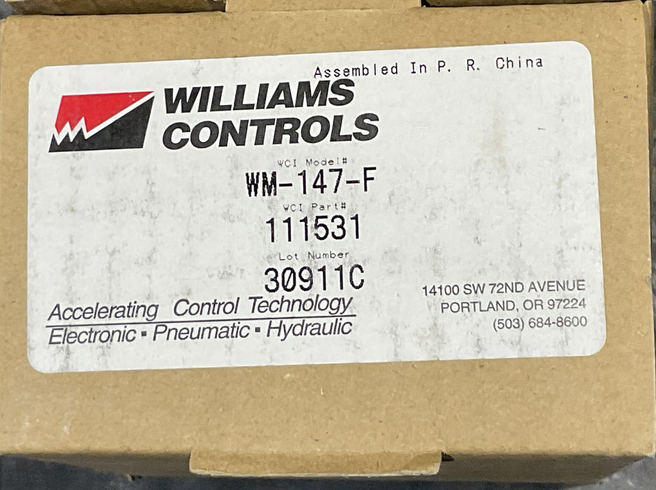 Genuine New Williams Control WM147F 111531 brake valve