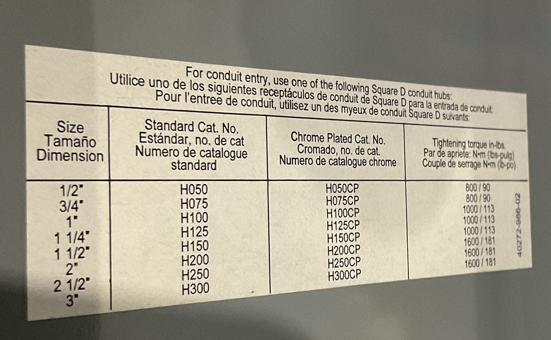 HU362AWK - Square D 60A 600V 3 Pole Non-Fusible Safety Switch NEMA 3R/12
