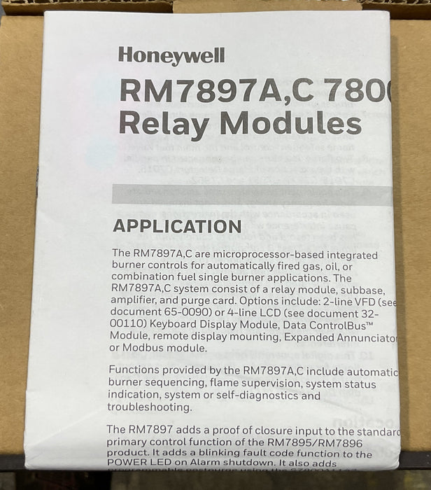 Honeywell RM7897A1002 Microprocessor Control BURNER CONTROL RM7897