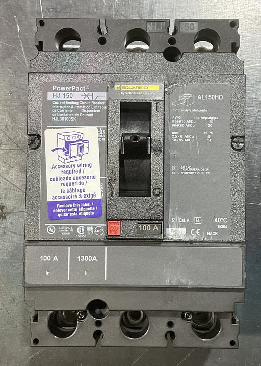 SCHNEIDER Circuit breaker HJL36100 PowerPacT H, 100A, 3 pole, 600VAC, 25kA, lugs, thermal magnetic
