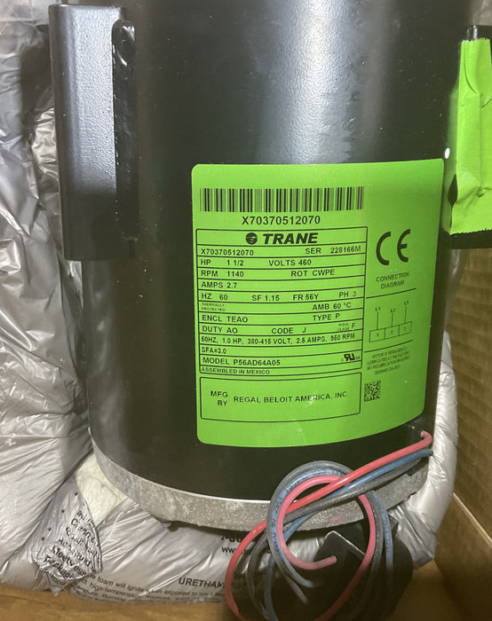 Trane X70370512070 MODEL P56AD64A05 1.5 HP 460v 3 Phase Condenser Fan Motor