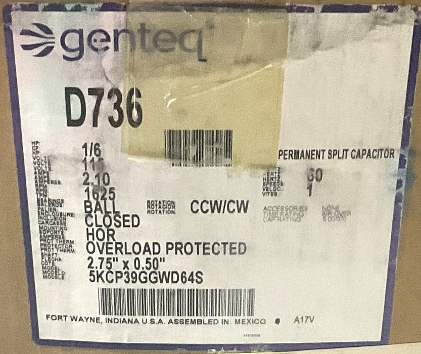 Genteq D736 Unit Heater Motor shaft 2.75" x 0.50" model 5KCP39GGWD64S