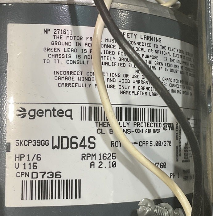 Genteq D736 Unit Heater Motor shaft 2.75" x 0.50" model 5KCP39GGWD64S