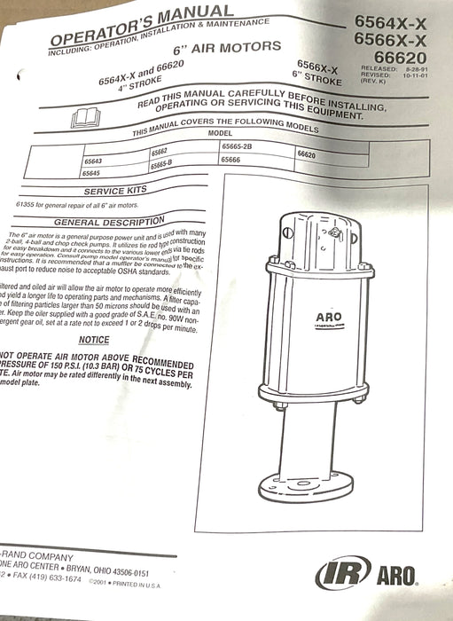 ARO INGERSOLL-RAND AIR MOTOR PARTS KIT 61052