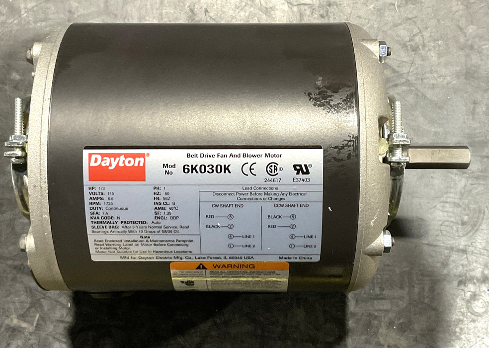 DAYTON 6K030K Motor, 1/3 HP, Split Ph, 1725 RPM, 115 V