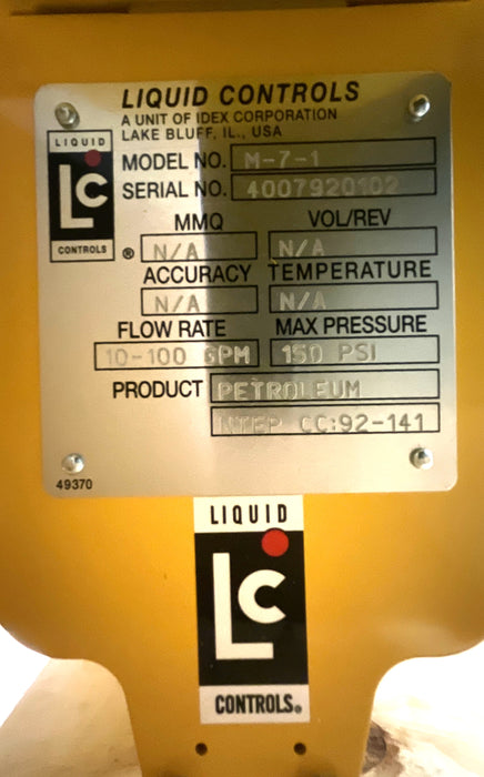 NEW Liquid Controls M7C1 M-7-1 Flow Meter NTEP CC:92-141