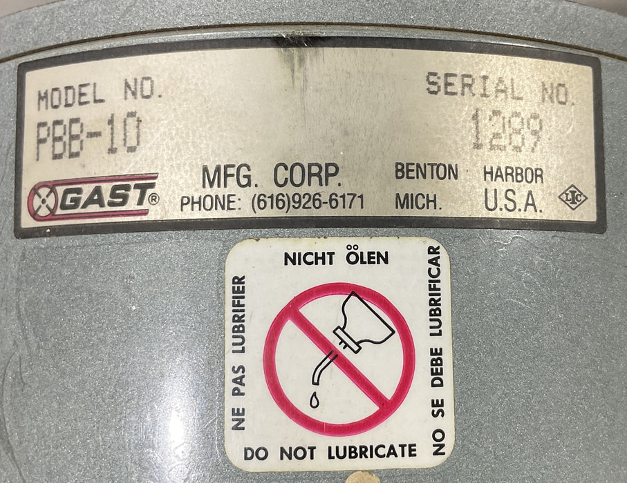 GAST PBB-10 PBB Series Oilless Piston, Separate Drive, MOTOR 24DC 23 AMP