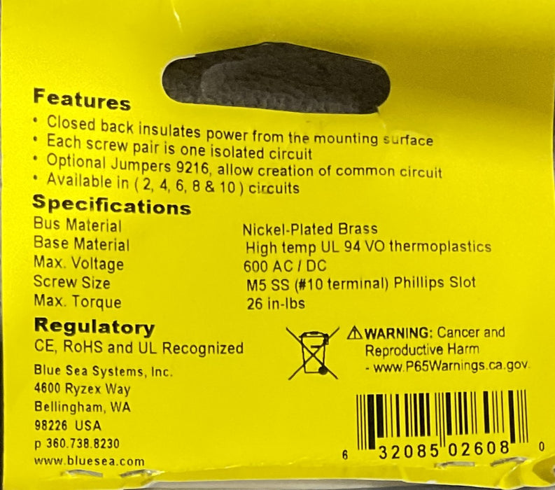 Blue Sea Terminal Block 2608 Ind 8 circuit 65A