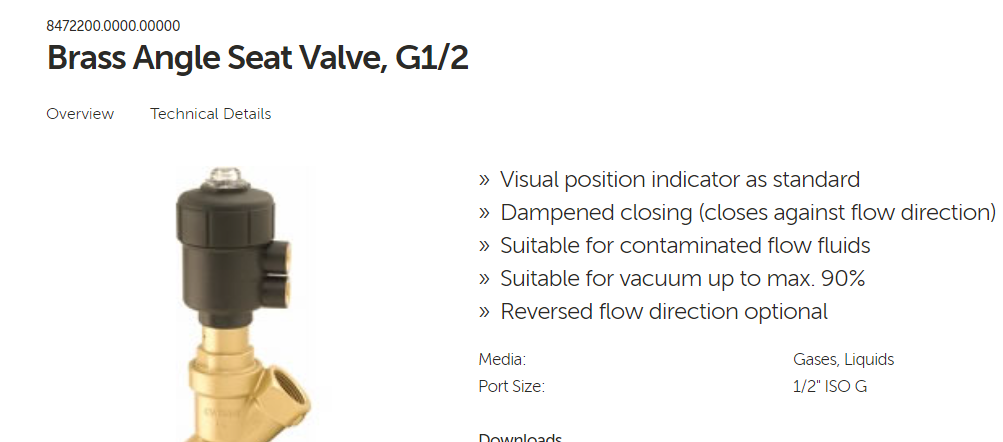 IMI BUSCHLOST 8472200.0000 NORGREN Brass Angle Seat Valve, G1/2