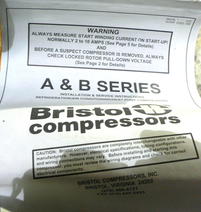 BRISTOL COMPRESSOR H23A623 DBEA 460 3ph