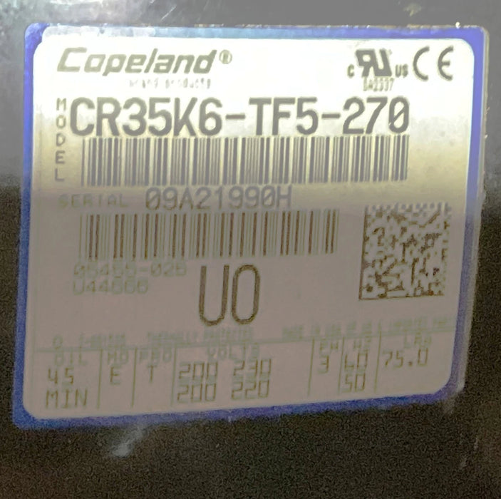COPELAND COMPRESSOR CR35K6-TF5-270 3 HP, 200-230V, 3 PH, 34,900 BTU, R22