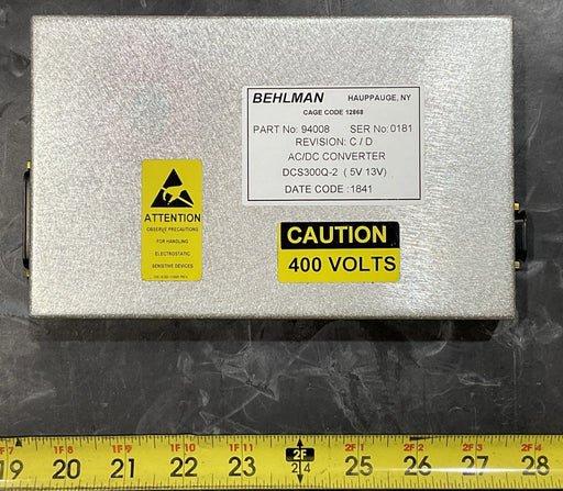 BEHLMAN AC/DC CONVERTER 24039-X 94008 6130-01-729-9612