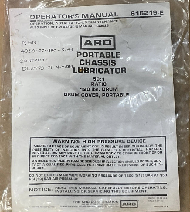 ARO CHASSIS LUBRICATOR & PUMP 616219E