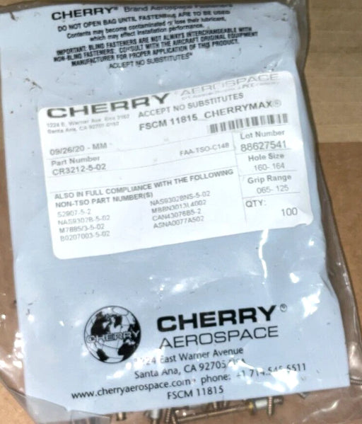 (100 RIVETS PER PURCHASE) GENUINE CHERRY TEXTRON BLIND RIVET CR3212-5-2