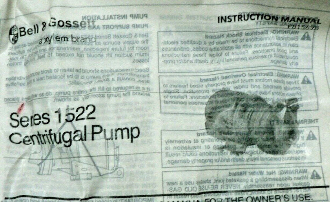 NEW Bell & Gossett 1522-1S 173014LF 1Ph, 1/4 HP 1725 RPM Pump