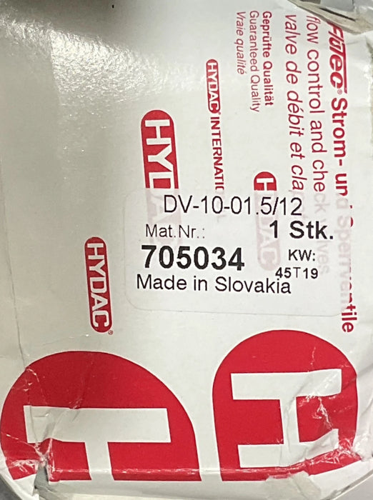 HYDAC FLUTEC Part Number 705034 DV-10 SAE Flow Control Valve 5000PSI