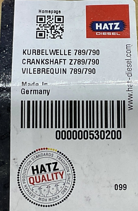 Genuine Hatz Part, OEM No. 00530200 Crankshaft Z789/790