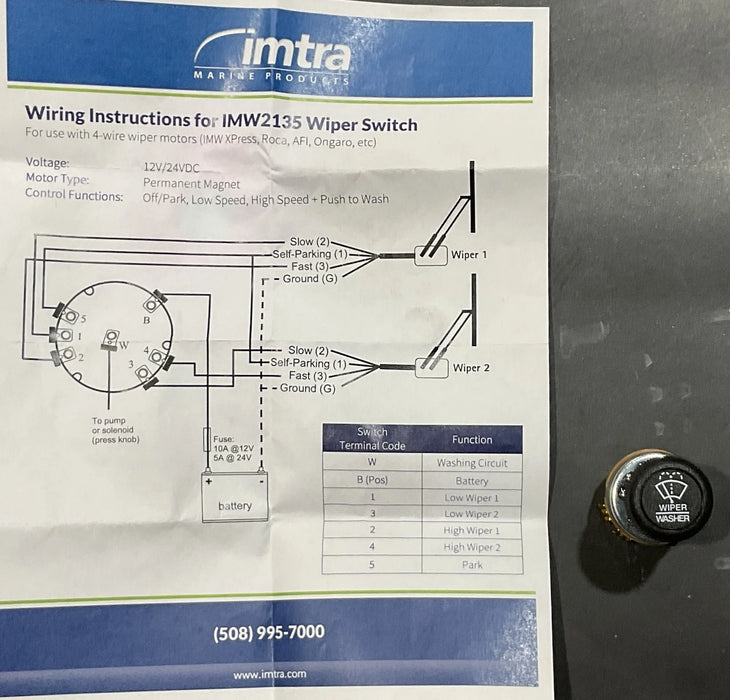 IMTRA DUAL IMW2135 ROTARY WIPER SWITCH W/ WASH 12/24V AMERICAN GROWLER 55001167