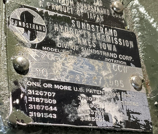 SUNDSTRAND HYDRO TRANSMISSIOM 20-2042 CCW 4320-01-174-0506 VEV7058F1006