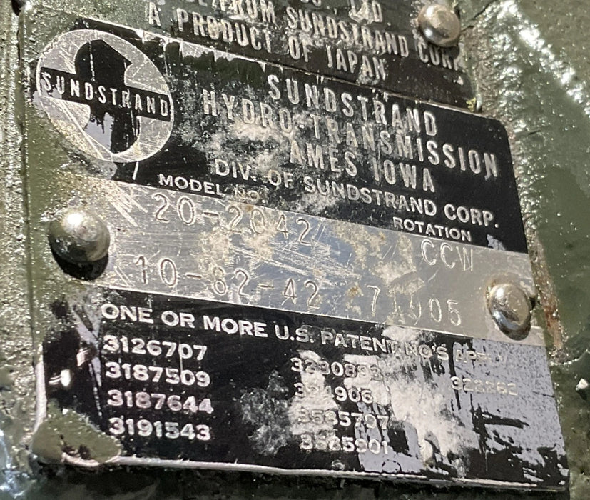 SUNDSTRAND HYDRO TRANSMISSIOM 20-2042 CCW 4320-01-174-0506 VEV7058F1006