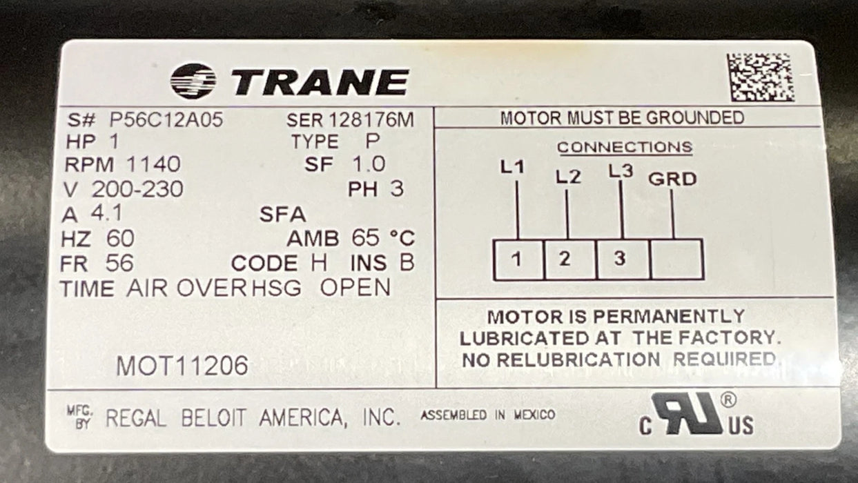 GENUINE TRANE MOTOR MOT11206 EMI: P56c12a05