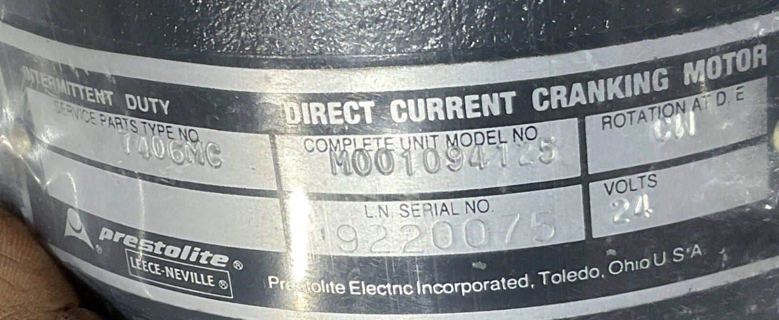 PRESTOLITE LEECE-NEVILLE STARTER M001093125 24V 2920-01-075-5666