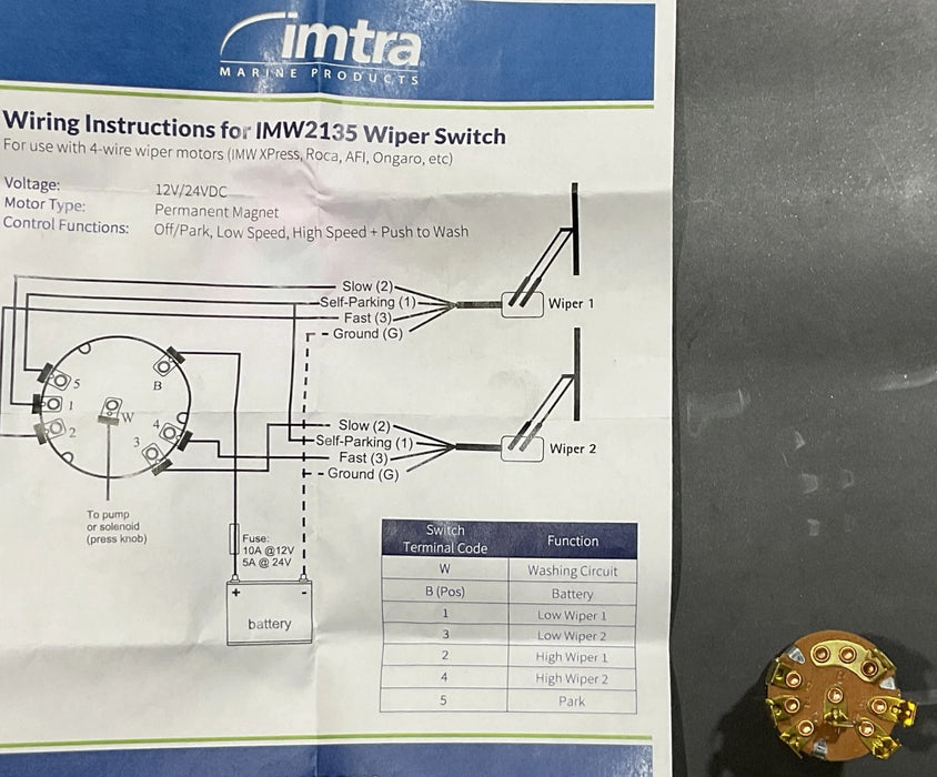 IMTRA DUAL IMW2135 ROTARY WIPER SWITCH W/ WASH 12/24V AMERICAN GROWLER 55001167