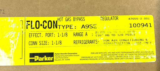 PARKER FLO-CON A9SE 400PSI HOT GAS BYPASS 1-1/8 PARKER 100941