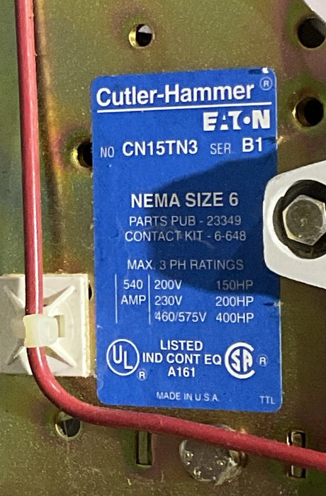 (NOS) CUTLER-HAMMER CN15TN3 NEMA Size 6 Contactor 480 Volt Coil