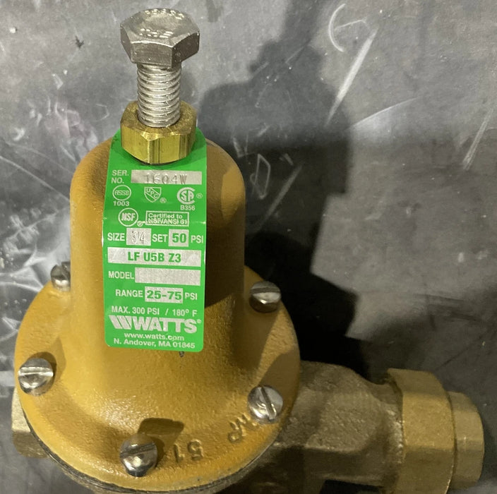 NEW 3/4" WATTS LF U5B Z3 LEAD FREE WATER REDUCING VALVE 25-75 PSI, MAX 300PSI