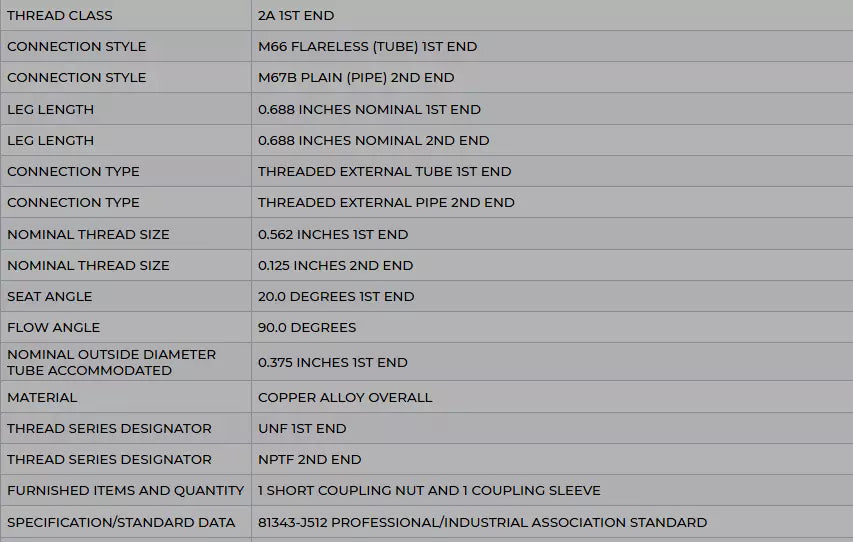 EATON DANA WEATHERHEAD 102-43206 69X6X2 W69X6A PIPE TO TUBE ELBOW