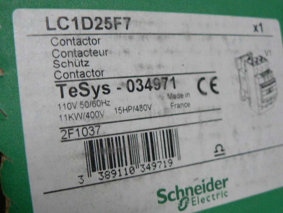 Schneider Electric LC1D25 F7 25 AMP LC1D25F7 110V 50/60HZ 11KW/400V 15HP/480V