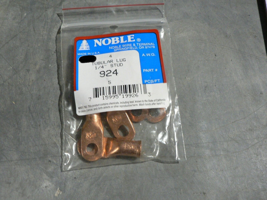 (5 PER BAG) NOBLE 924 COPPER TUBULAR 1/4 STUD BATTERY LUGS 4 GA. EYELET