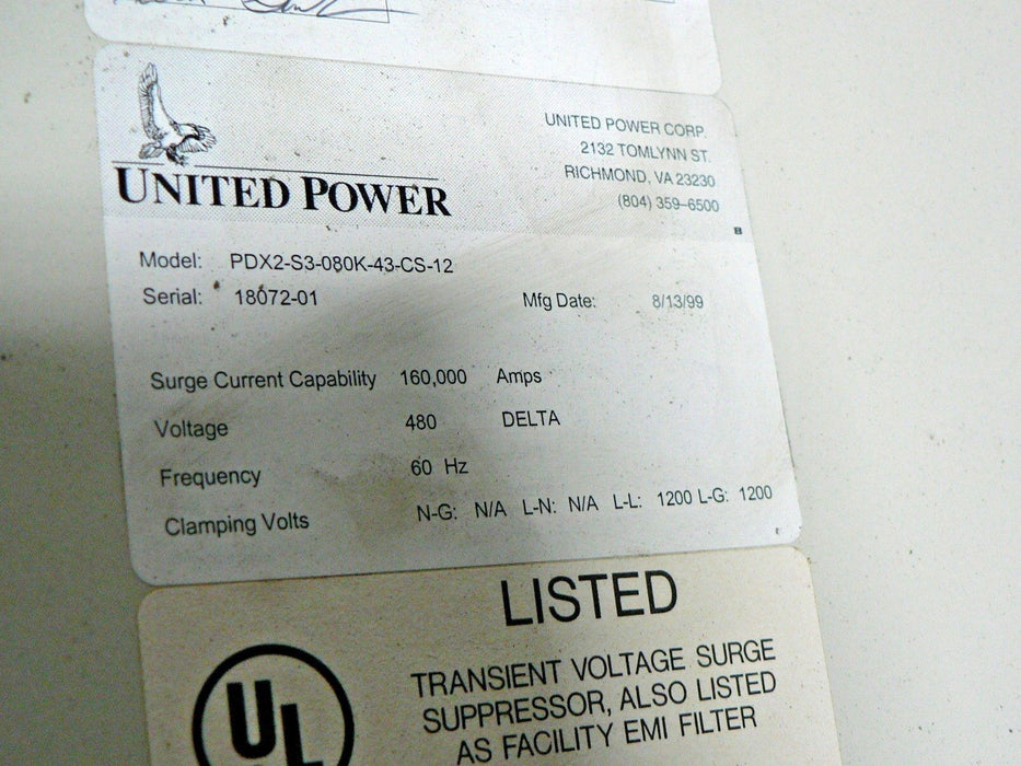 United Power Transient Voltage Surge Suppressor PDX2-S3-080K-43-FS-12 480V