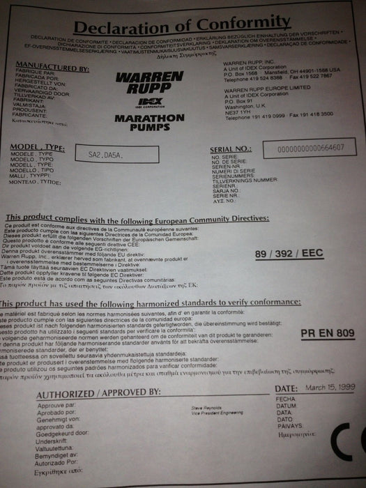 SANDPIPER WARREN RUPP DIAPHRAGM PUMP MODEL SA2-A TYPE 5