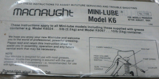 MACNAUGHT MINILUBE MODEL K6 K6067